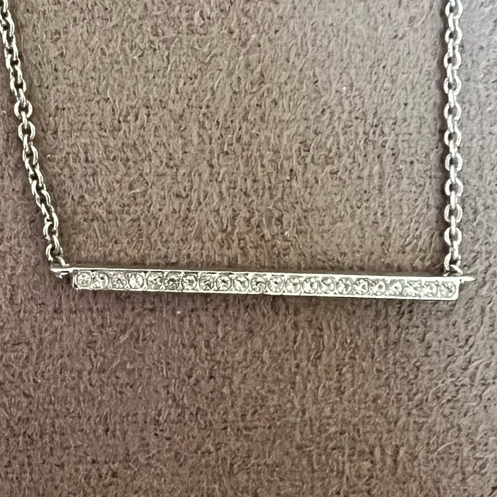 Silver-Tone Pavé Bar Necklace | CZ Cubic Zirconia